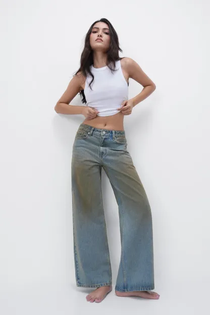 Stone Wash High-Rise Straight Jeans