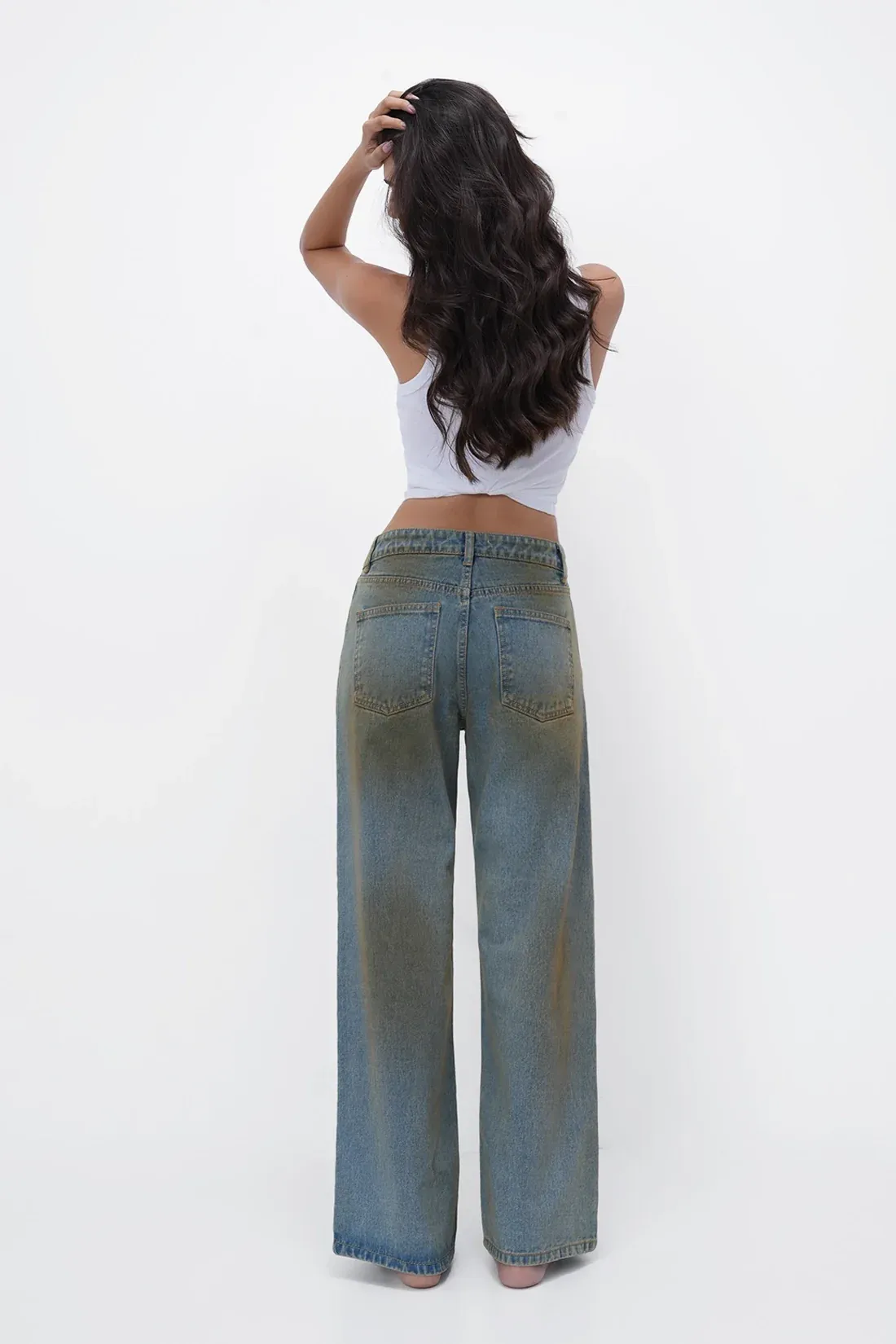 Stone Wash High-Rise Straight Jeans