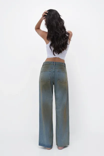 Stone Wash High-Rise Straight Jeans