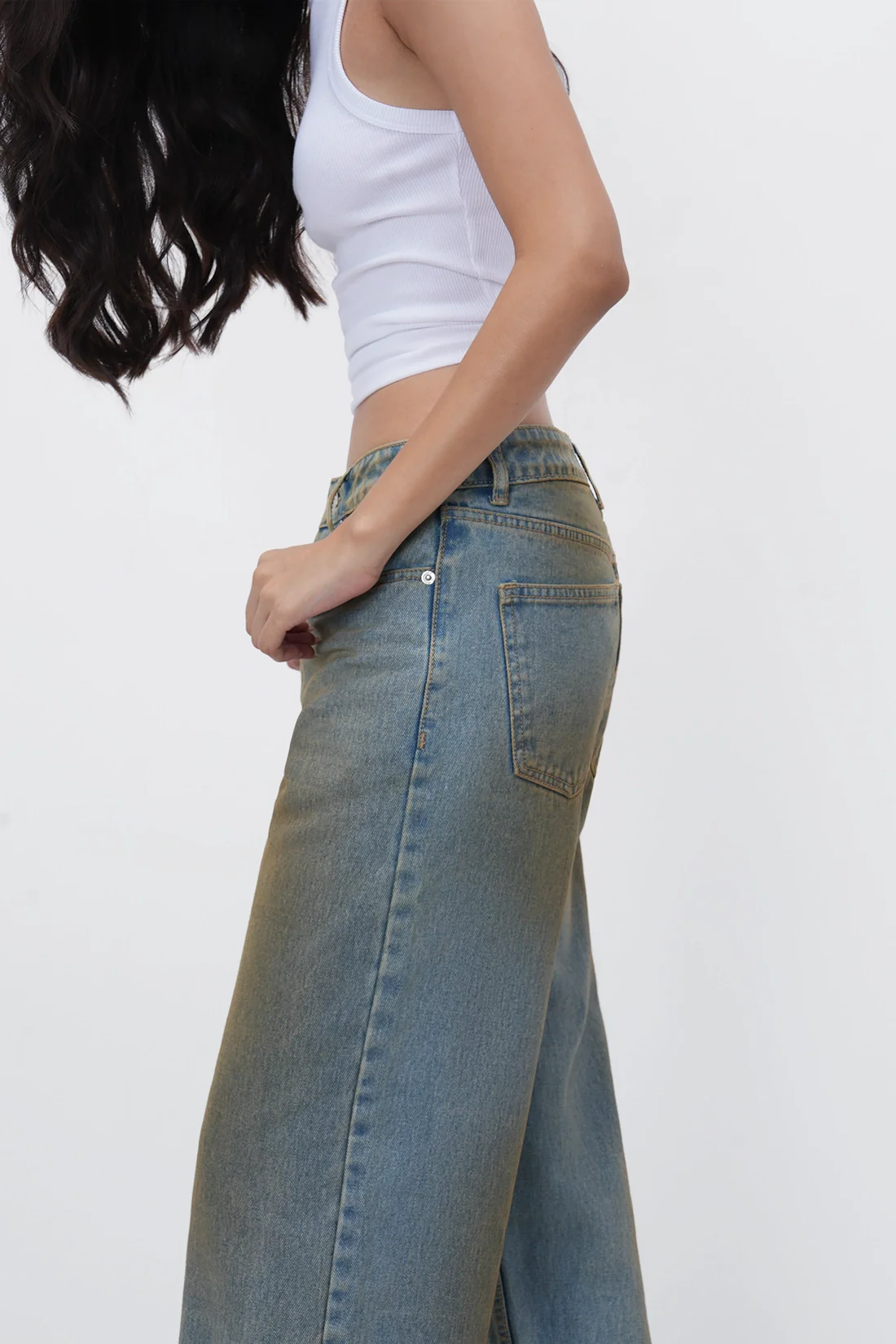 Stone Wash High-Rise Straight Jeans