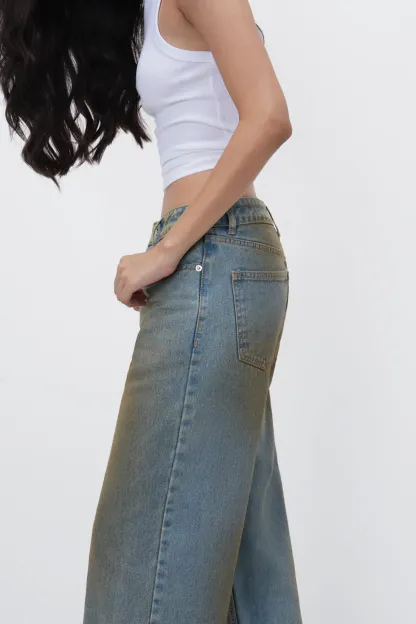 Stone Wash High-Rise Straight Jeans
