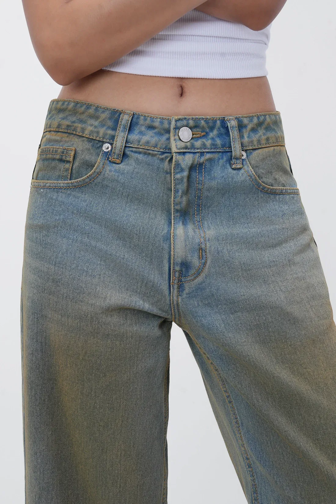 Stone Wash High-Rise Straight Jeans