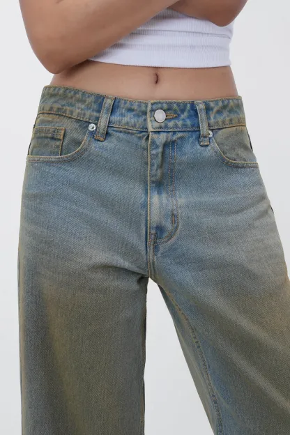Stone Wash High-Rise Straight Jeans