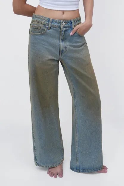 Stone Wash High-Rise Straight Jeans