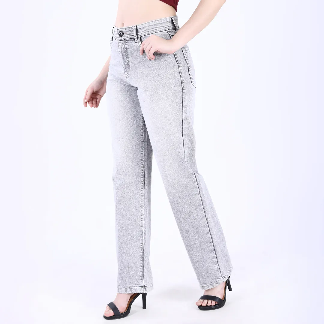 Women's Light Grey Mid-Rise Straight Fit Jeans