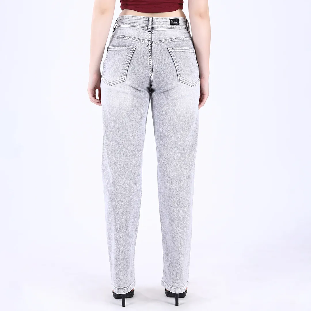 Women's Light Grey Mid-Rise Straight Fit Jeans