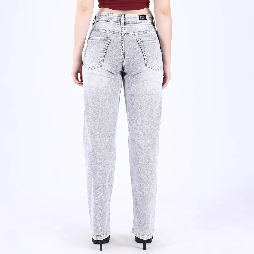 Women's Light Grey Mid-Rise Straight Fit Jeans