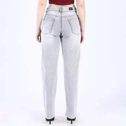 Women's Light Grey Mid-Rise Straight Fit Jeans