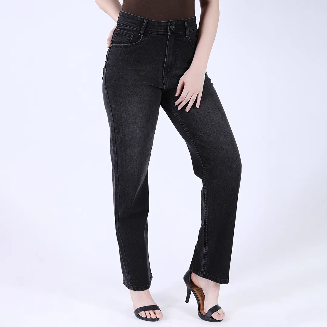 Women's Black Mid-Rise Straight Fit Jeans