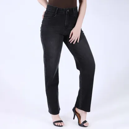 Women's Black Mid-Rise Straight Fit Jeans
