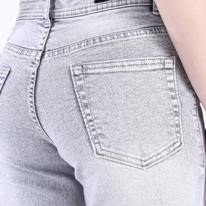 Women's Light Grey Mid-Rise Straight Fit Jeans