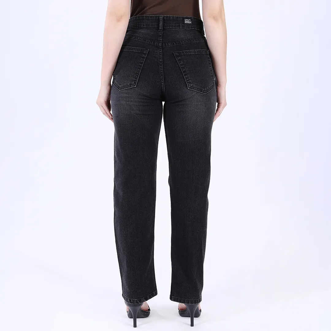 Women's Black Mid-Rise Straight Fit Jeans