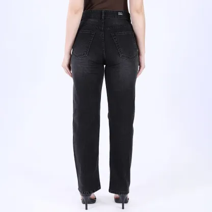 Women's Black Mid-Rise Straight Fit Jeans