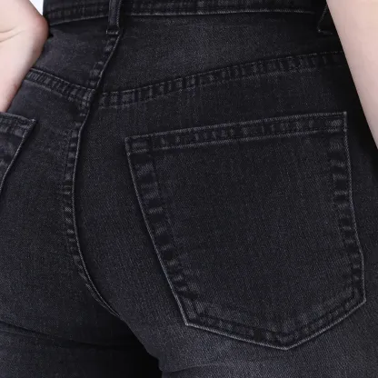 Women's Black Mid-Rise Straight Fit Jeans