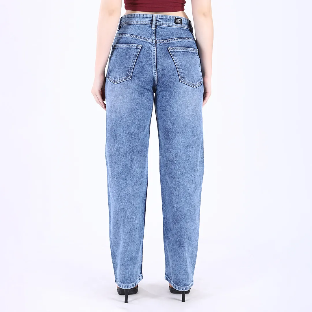 Women's Faded Blue Mid-Rise Straight Fit Jeans