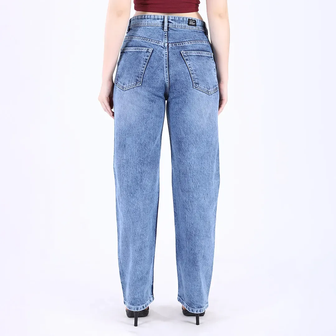 Women's Faded Blue Mid-Rise Straight Fit Jeans