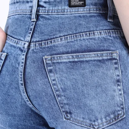 Women's Faded Blue Mid-Rise Straight Fit Jeans
