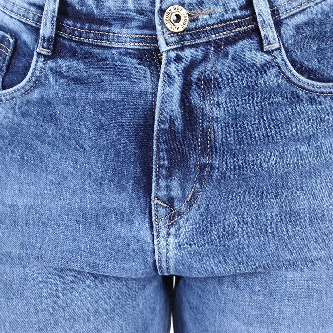 Women's Faded Blue Mid-Rise Straight Fit Jeans