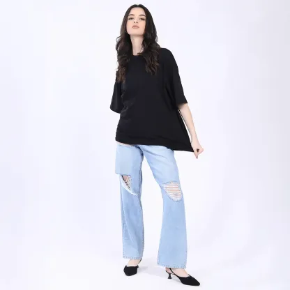 Women's Light Blue Distressed Baggy Jeans