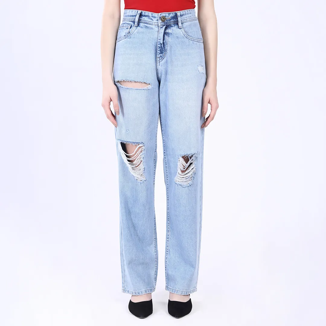 Women's Light Blue Distressed Baggy Jeans