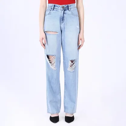 Women's Light Blue Distressed Baggy Jeans
