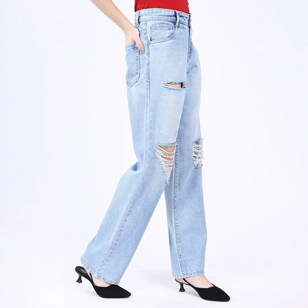 Women's Light Blue Distressed Baggy Jeans