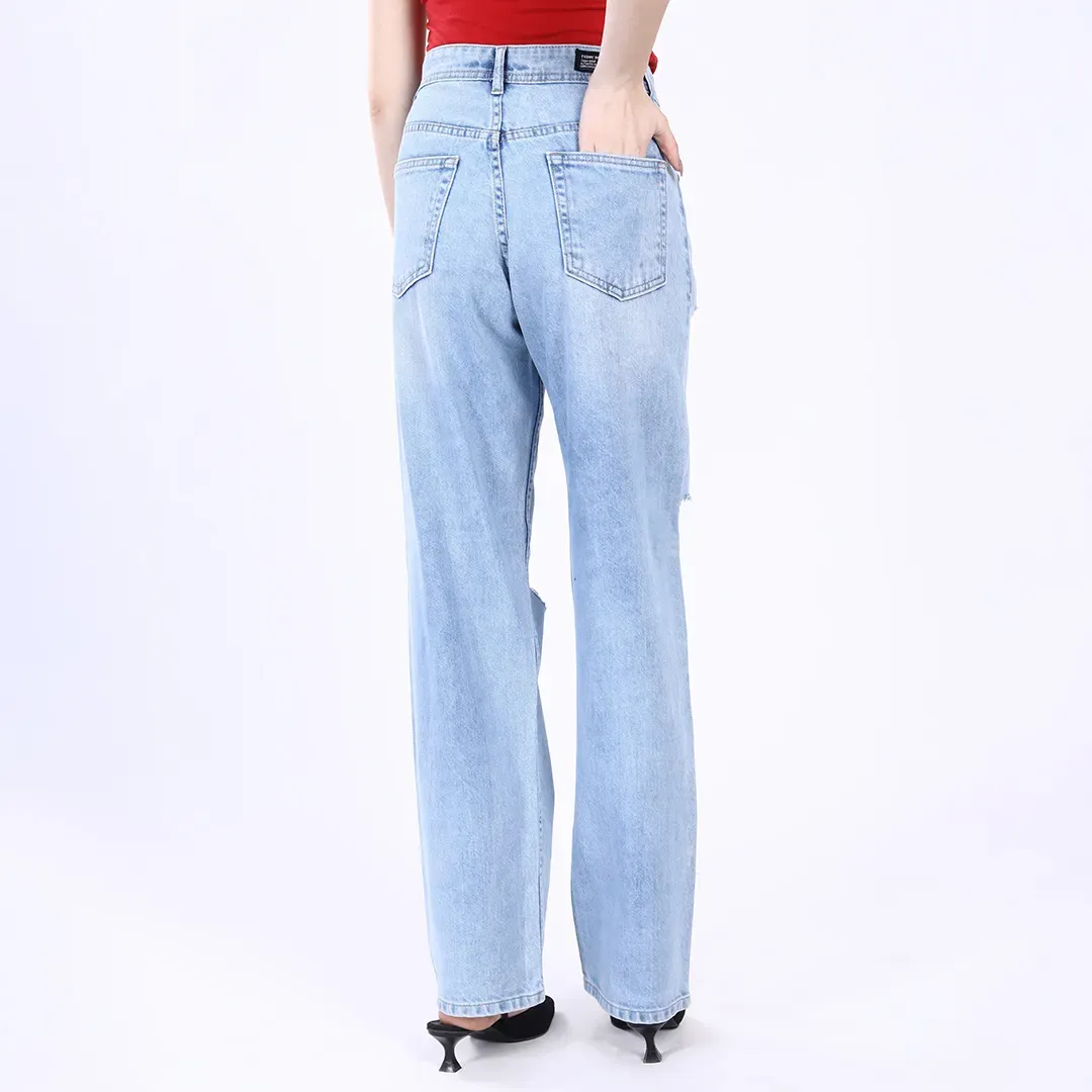Women's Light Blue Distressed Baggy Jeans