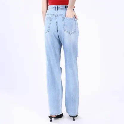 Women's Light Blue Distressed Baggy Jeans