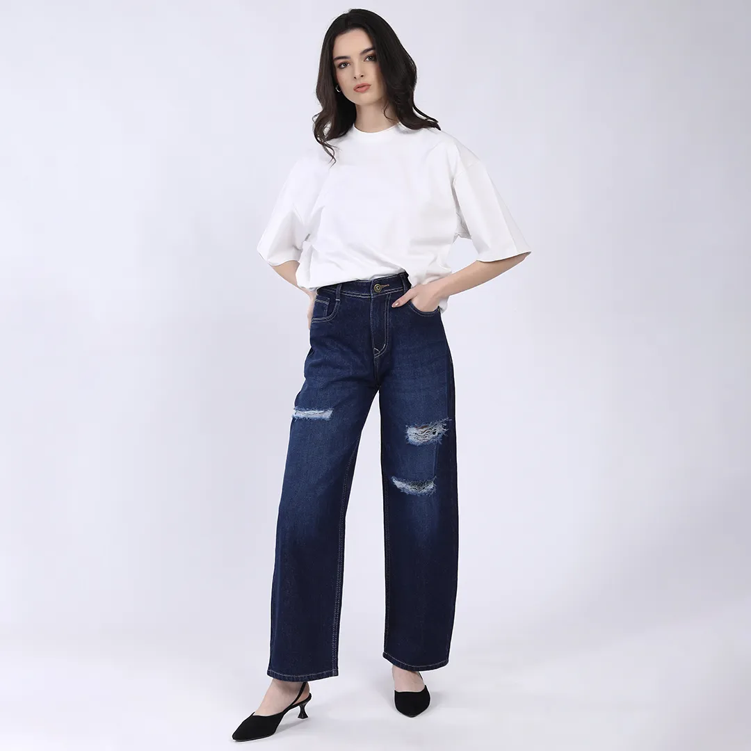 Curve Fit Distressed Baggy Jeans