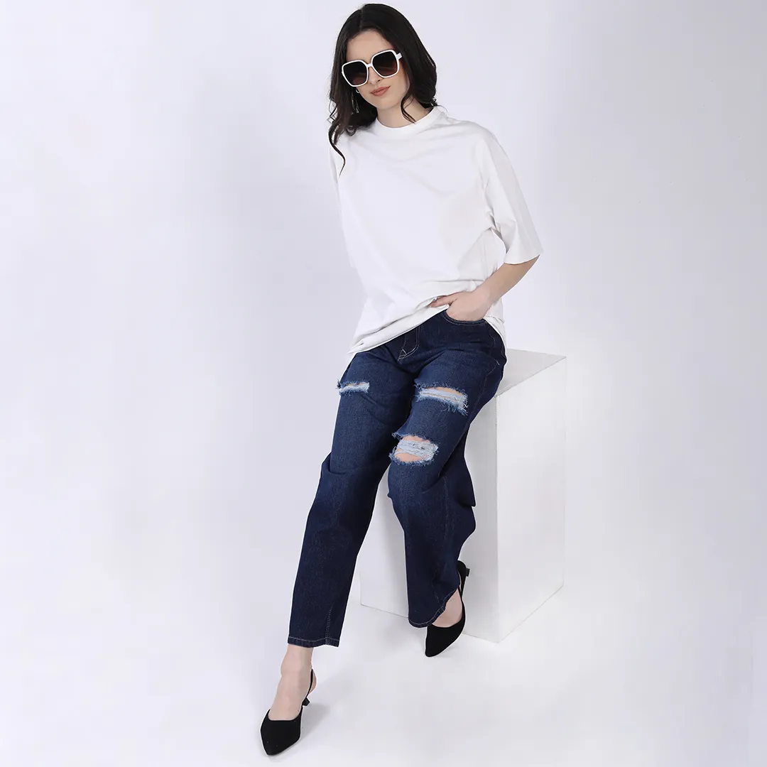 Curve Fit Distressed Baggy Jeans