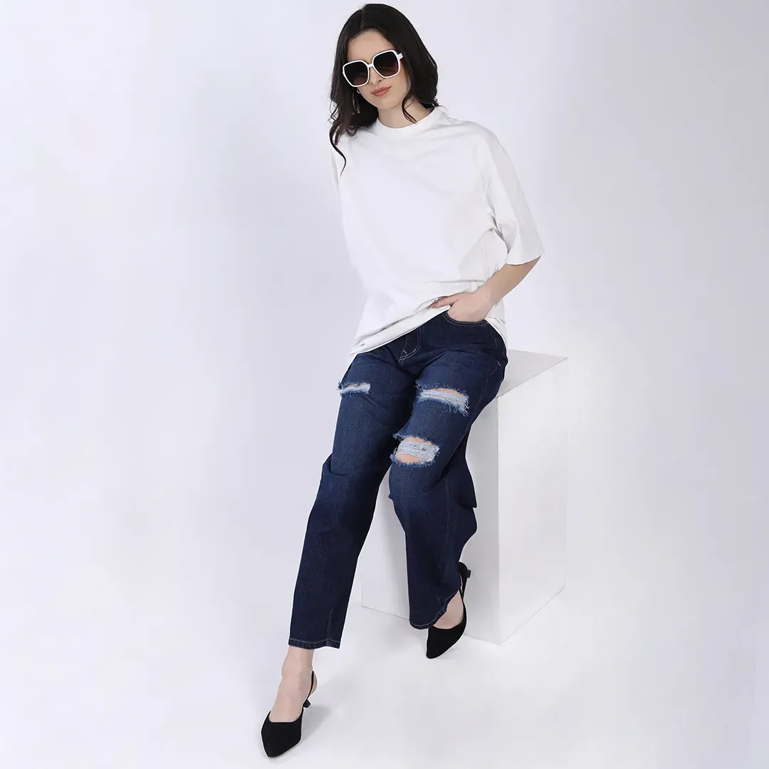 Curve Fit Distressed Baggy Jeans
