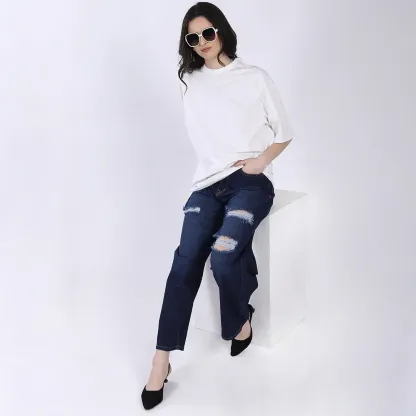 Curve Fit Distressed Baggy Jeans