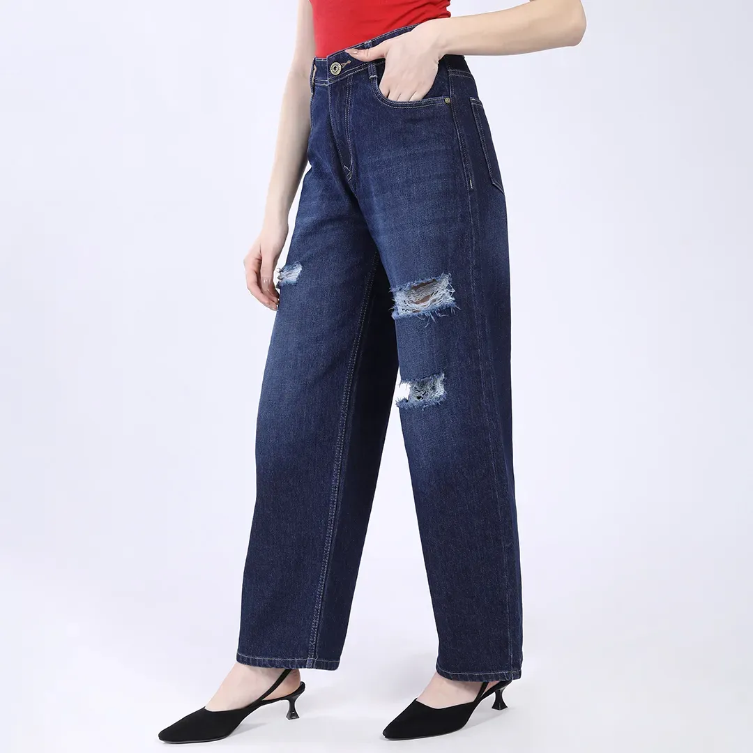 Curve Fit Distressed Baggy Jeans