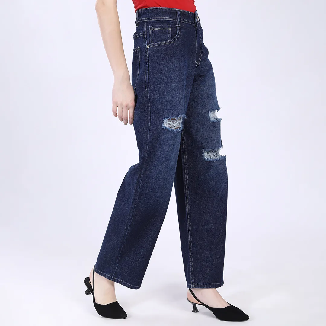 Curve Fit Distressed Baggy Jeans