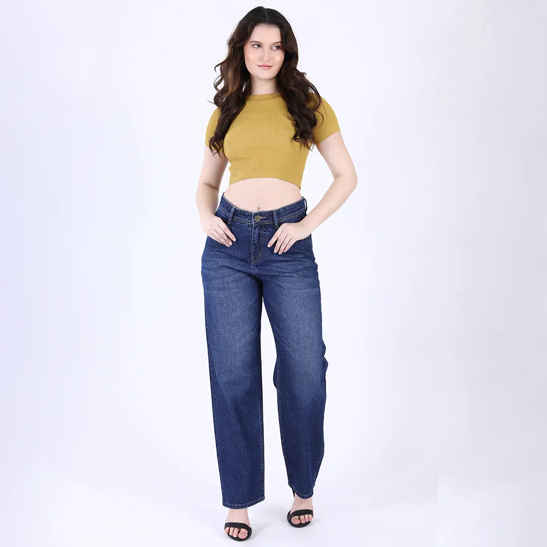 Women's Navy Blue Mid-Rise Straight Fit Jeans