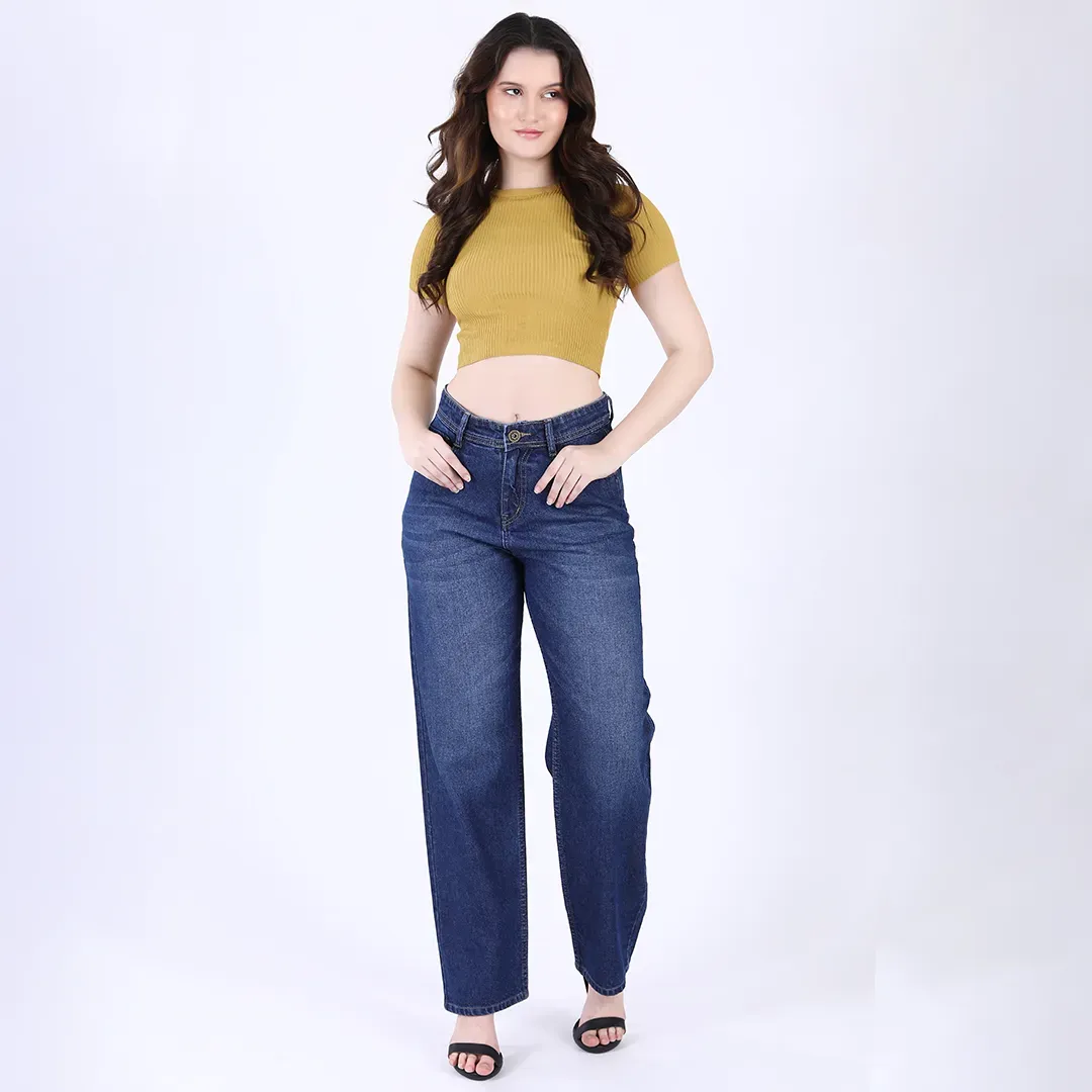 Women's Navy Blue Mid-Rise Straight Fit Jeans