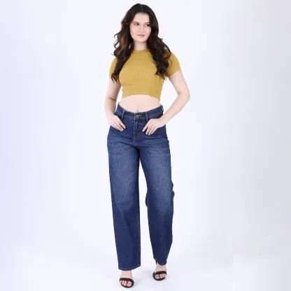 Women's Navy Blue Mid-Rise Straight Fit Jeans