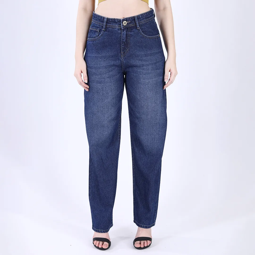Women's Navy Blue Mid-Rise Straight Fit Jeans