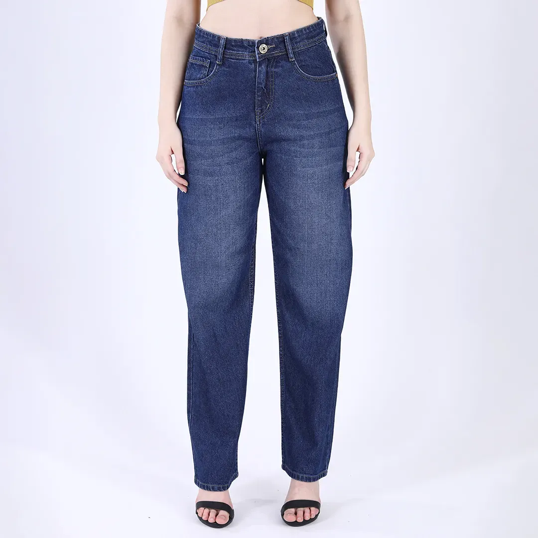 Women's Navy Blue Mid-Rise Straight Fit Jeans