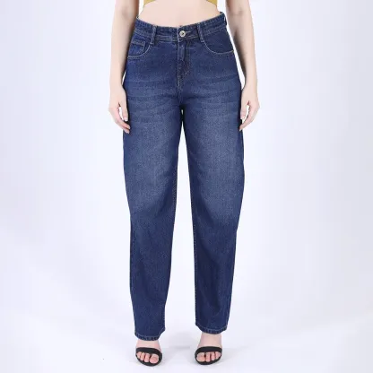 Women's Navy Blue Mid-Rise Straight Fit Jeans