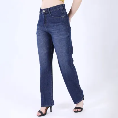 Women's Navy Blue Mid-Rise Straight Fit Jeans