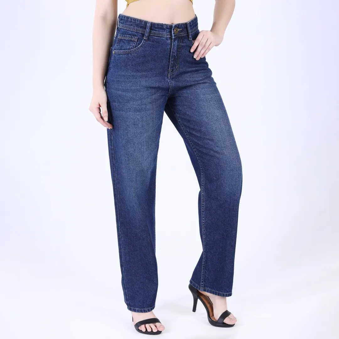 Women's Navy Blue Mid-Rise Straight Fit Jeans