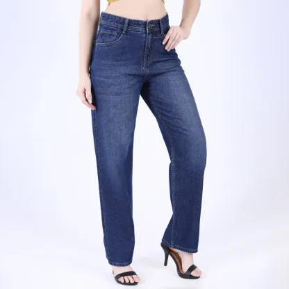 Women's Navy Blue Mid-Rise Straight Fit Jeans