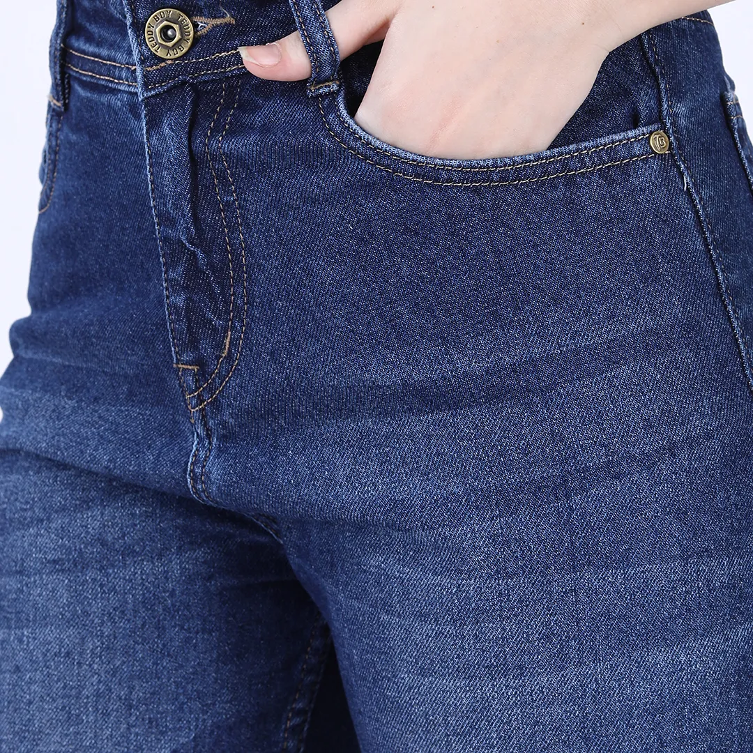 Women's Navy Blue Mid-Rise Straight Fit Jeans
