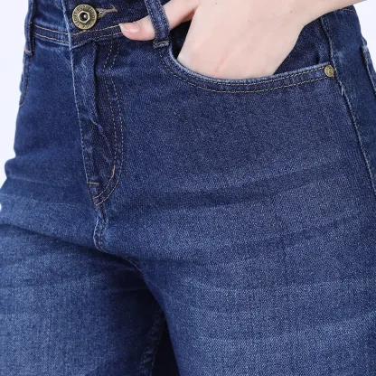 Women's Navy Blue Mid-Rise Straight Fit Jeans