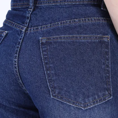Women's Navy Blue Mid-Rise Straight Fit Jeans