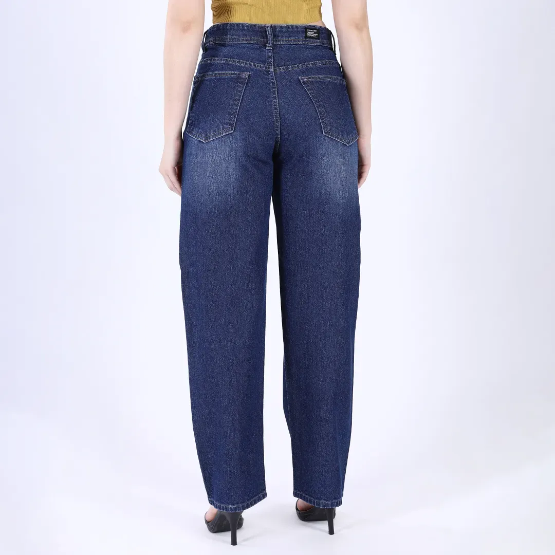 Women's Navy Blue Mid-Rise Straight Fit Jeans