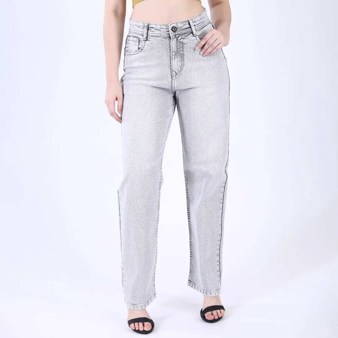 Women's Light Grey Mid-Rise Straight Fit Jeans