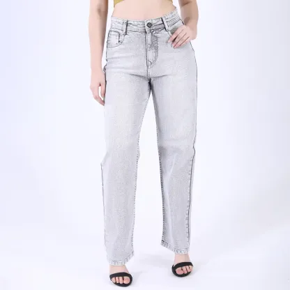 Women's Light Grey Mid-Rise Straight Fit Jeans