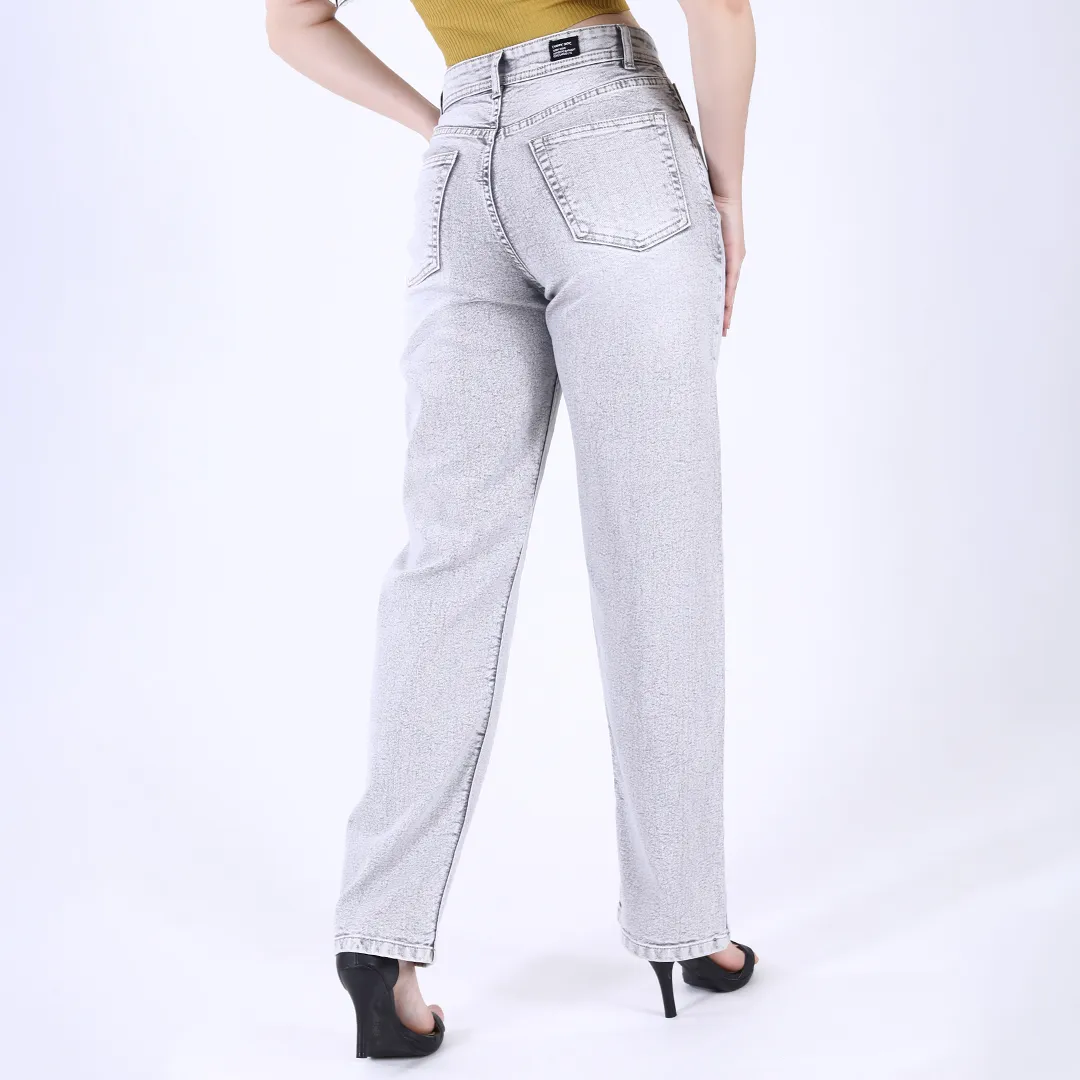 Women's Light Grey Mid-Rise Straight Fit Jeans